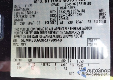 2024 Lincoln Nautilus Premiere z USA, uszkodzony, nr VIN 5LMPJ8JA9RJ790948